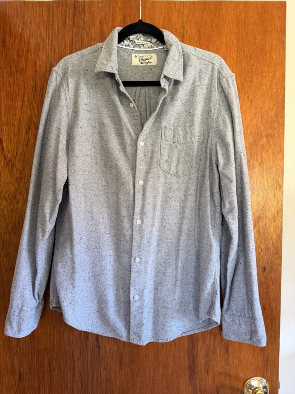 Original Penguin Men’s Gray Speckled Long-Sleeve Button-Down Shirt